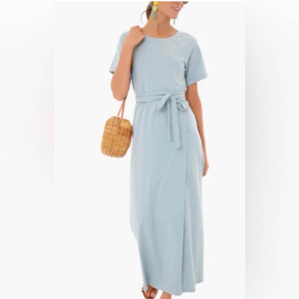 Tuckernuck Pomander Place Dress Dusty Light Blue Shirt Sleeve Maxi Size XXL